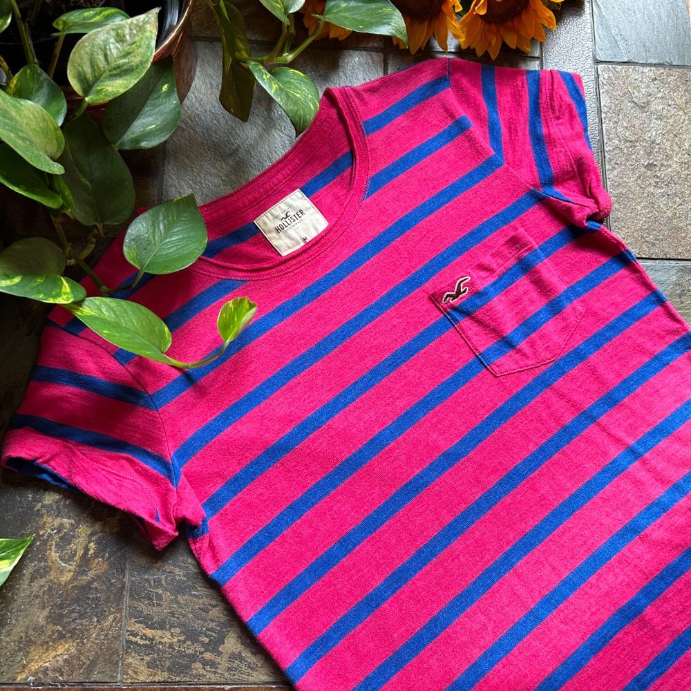 NEW Hollister Striped Tee in Pink and Blue M - Picture 4 of 10